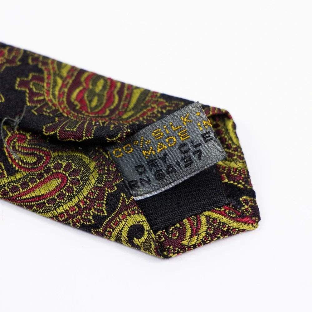 Bugatchi Mens Black Gold Paisley Silk Neck Tie Made in Italy‎